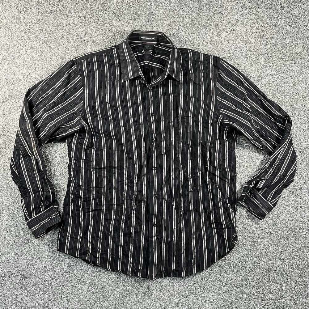 Apt 9 Mens XL Black Striped Button Up Shirt Supima 80s Cotton Long Sleeve